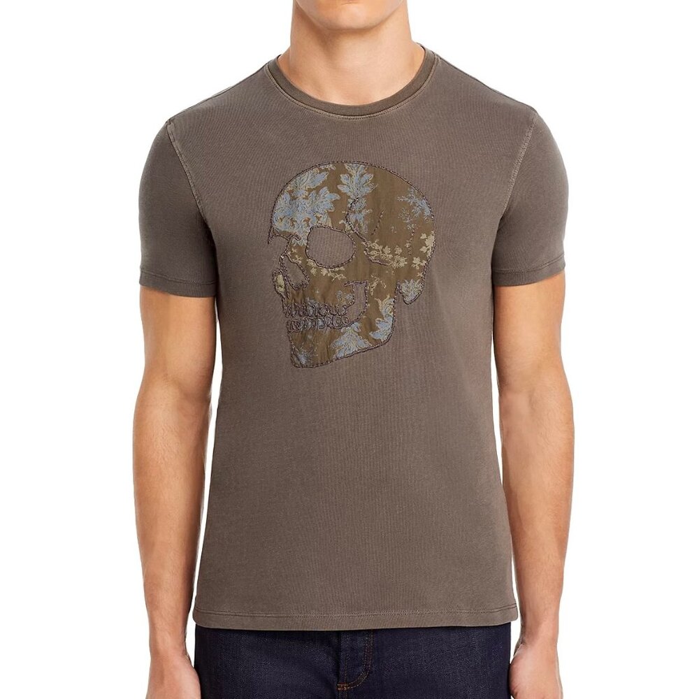 John Varvatos Men's Skull Embroidered Applique SS Crew T-Shirt Kalamata 2XL